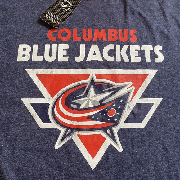 NHL Columbus Blue Jackets Logo Ringer Tee Men’s L Blue Soft Hockey CBJ NWT - Picture 2 of 9